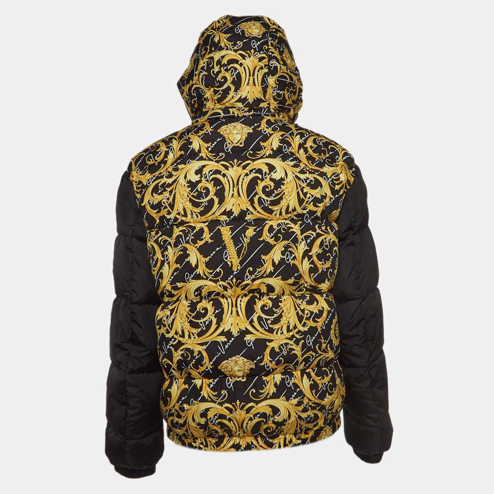 Versace Black/Yellow Baroque Print Nylon Reversible Puffer Jacket L 2