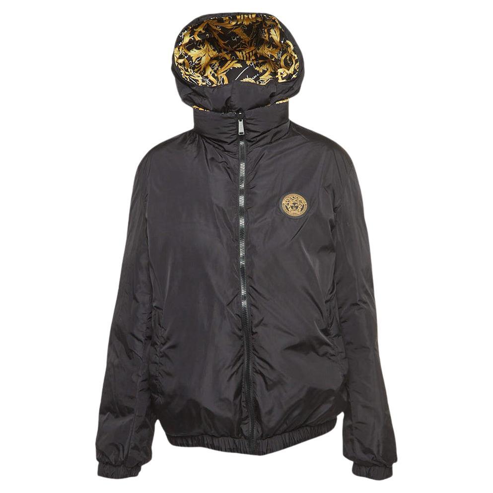 Versace Black/Yellow Baroque Print Nylon Reversible Puffer Jacket L