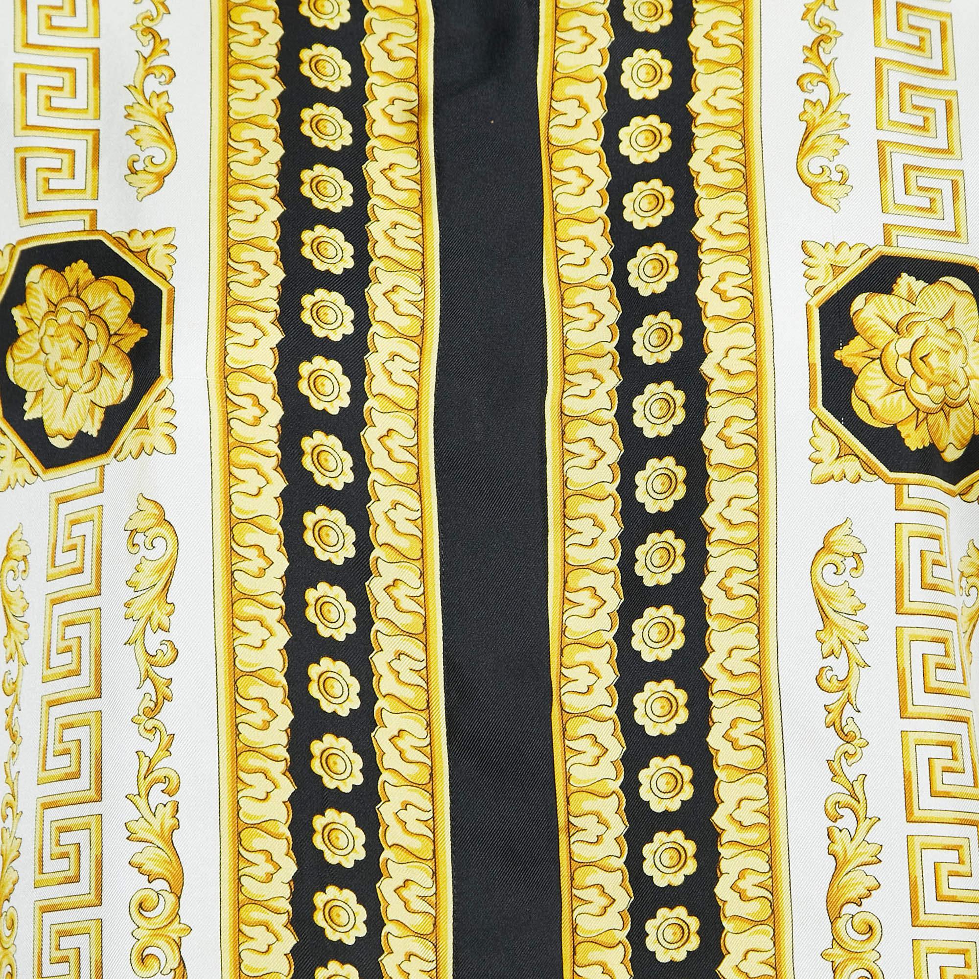Beige Versace - Chemise à manches longues en soie à imprimé baroque noir/jaune S