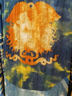 Versace blue and yellow Medusa Silk Blouse