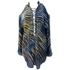 Versace blue and yellow Medusa Silk Blouse