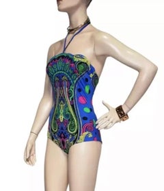 Versace Blue Barocco Printed Swimsuit XS