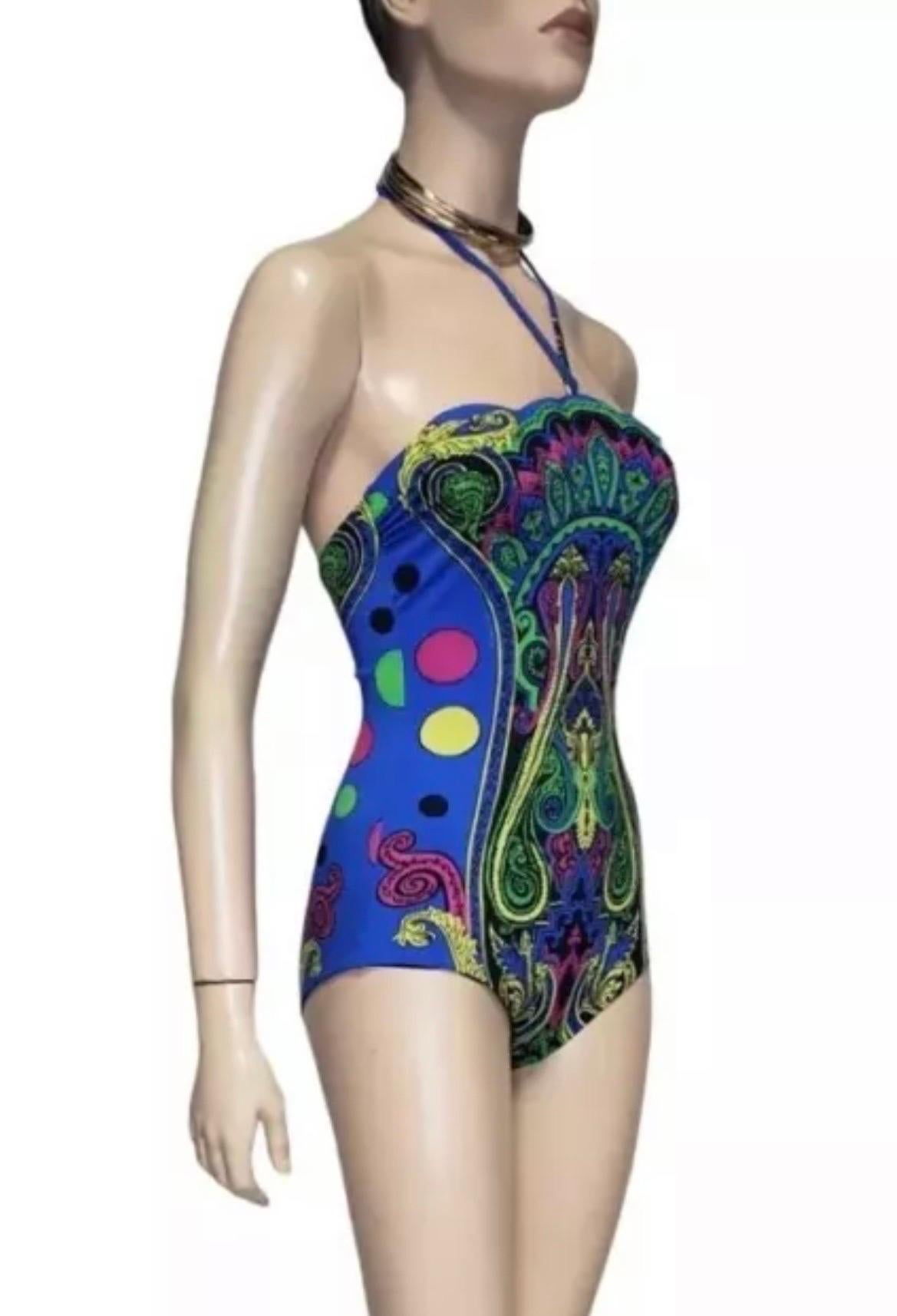Versace Costume da bagno stampato blu Barocco XS in vendita 1