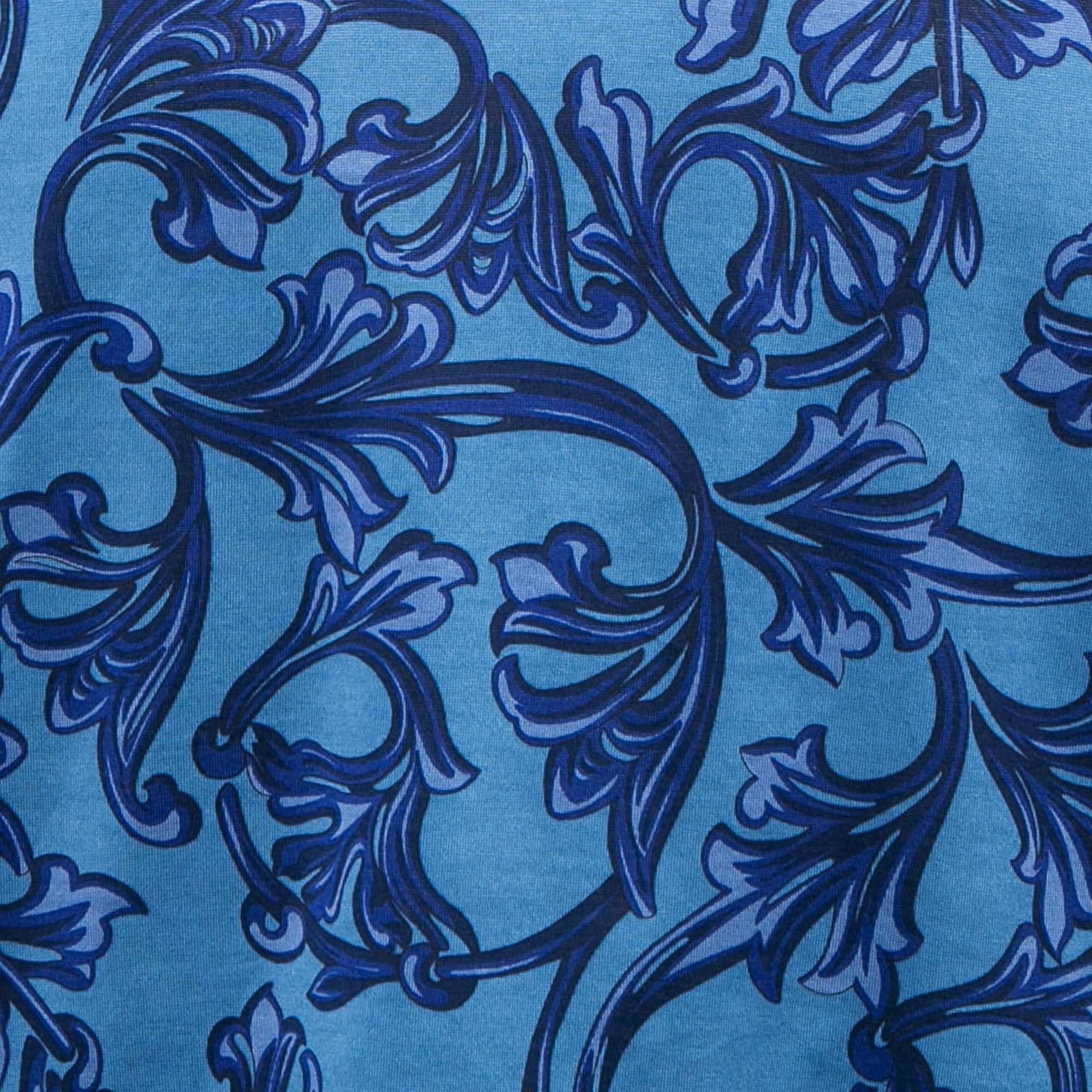 Versace Blue Baroque Print Cotton Jersey Crew Neck T-Shirt XXL In Excellent Condition For Sale In Dubai, Al Qouz 2