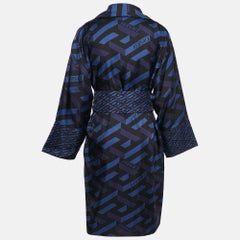 Versace Blue/Black Geometric Print Silk Robe L