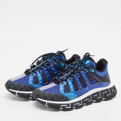 Versace Blue/Black Leather and Fabric Trigreca Sneakers Size 40.5