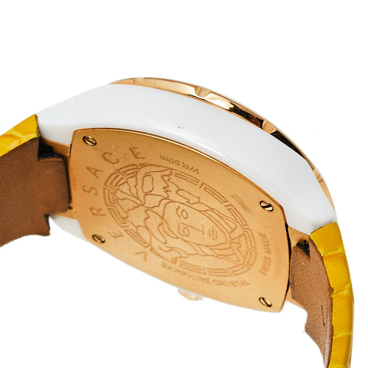 Versace Blue Ceramic Tone Stainless Steel Leather Women's Wristwatch 42 mm 1