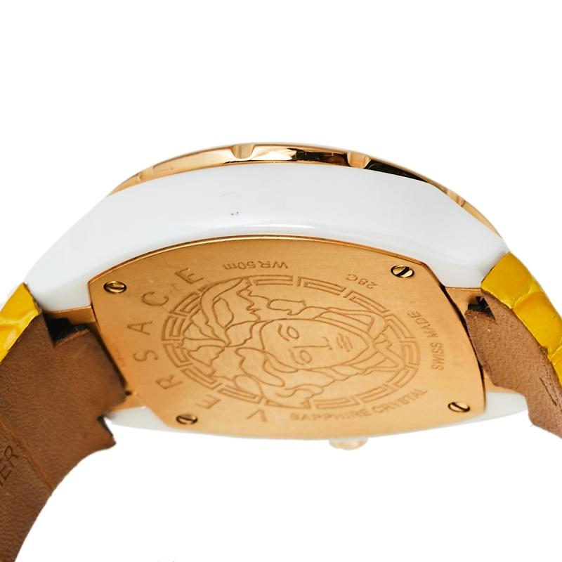 Versace Blue Ceramic Tone Stainless Steel Leather Women's Wristwatch 42 mm 2