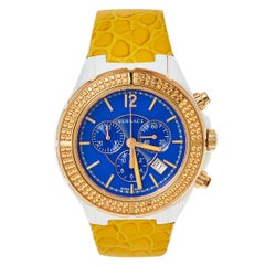 Versace Blue Ceramic Tone Stainless Steel Leather Women's Wristwatch 42 mm
