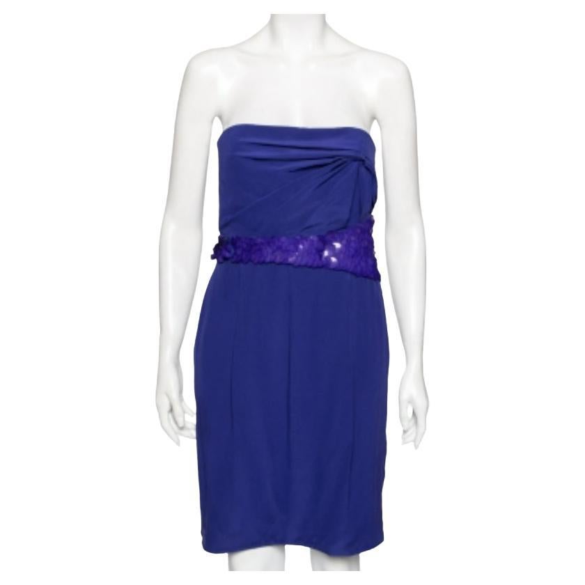 Versace Mini-robe sans bretelles en crêpe bleu ornée de détails M