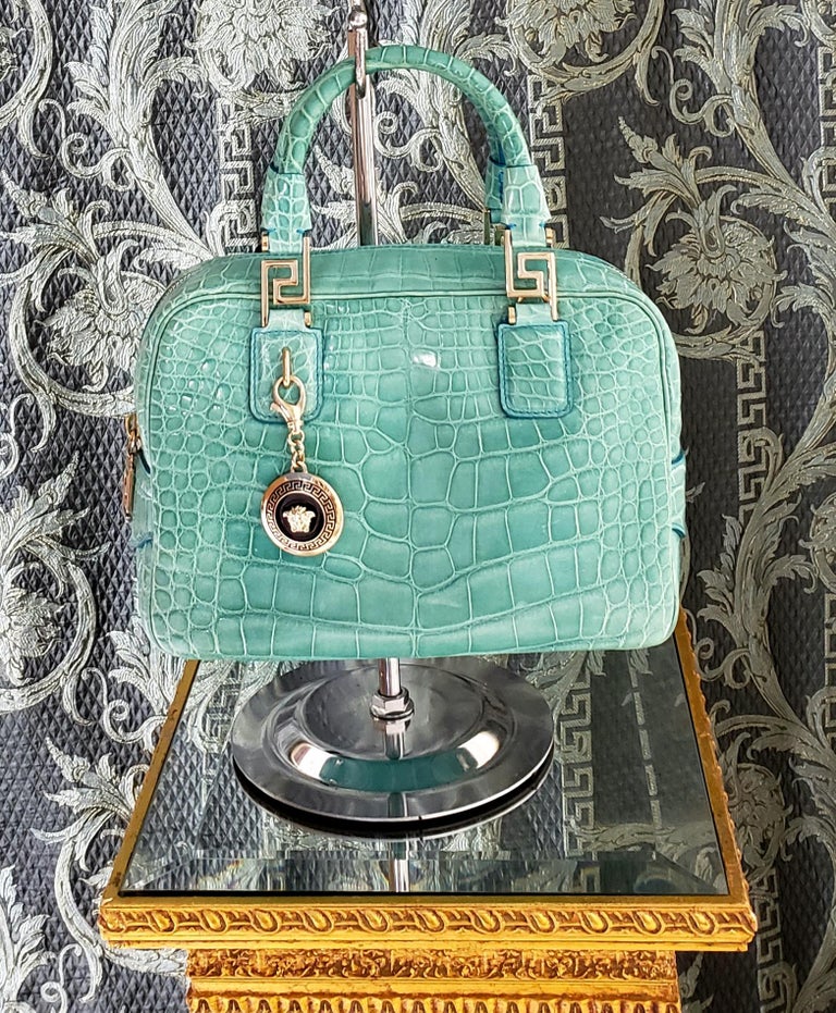 VERSACE BLUE CROCODILE LEATHER HANDBAG/SHOULDER Bag For Sale at 1stDibs