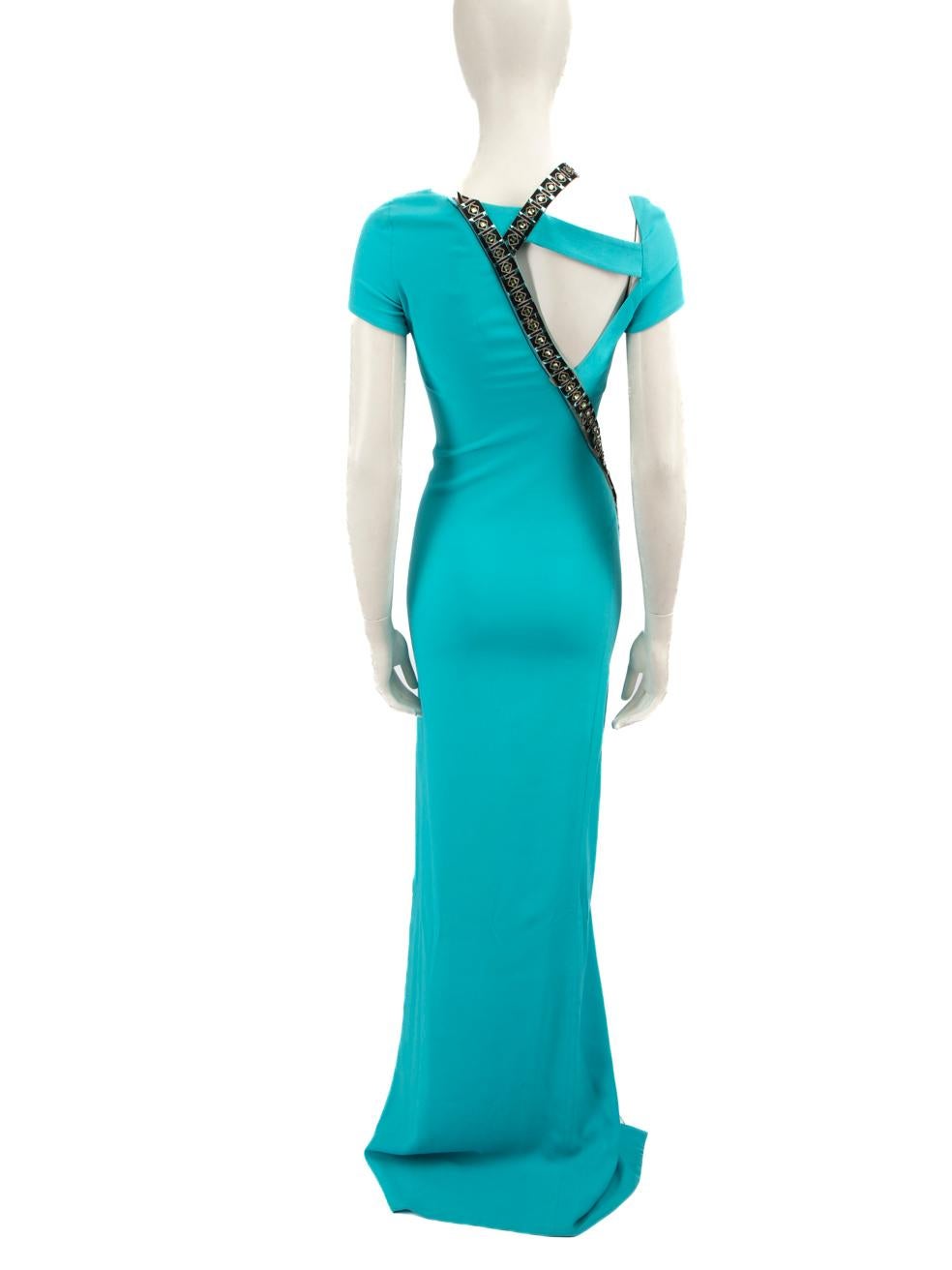 Versace Blue Crystal Embellished Maxi Dress Size XS In Good Condition For Sale In London, GB
