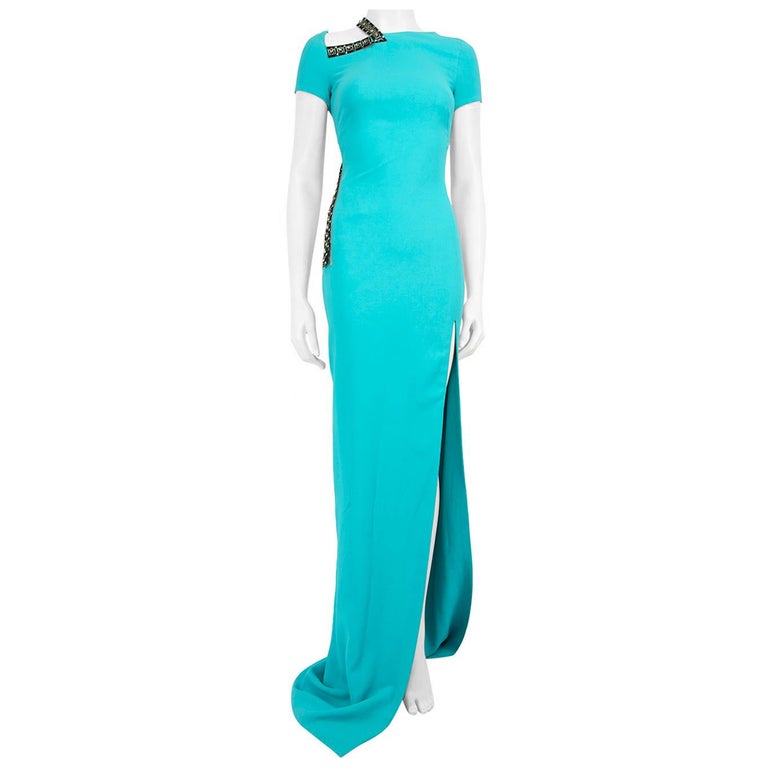 Versace Blue Crystal Embellished Maxi Dress Size XS For Sale at 1stDibs