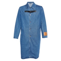 Versace Blue Denim Logo Patch Button Front Coat M Versace Blue Denim Logo Patch Button Front Coat M