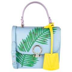 Versace Blue DV One Palm Frond Studded Leather Top Handle Bag w/ Shoulder Strap