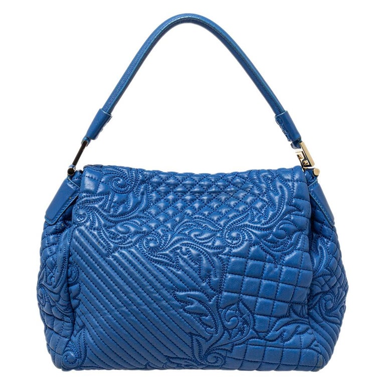 Versace Blue Embossed Leather Talia Vanitas Shoulder Bag at 1stDibs