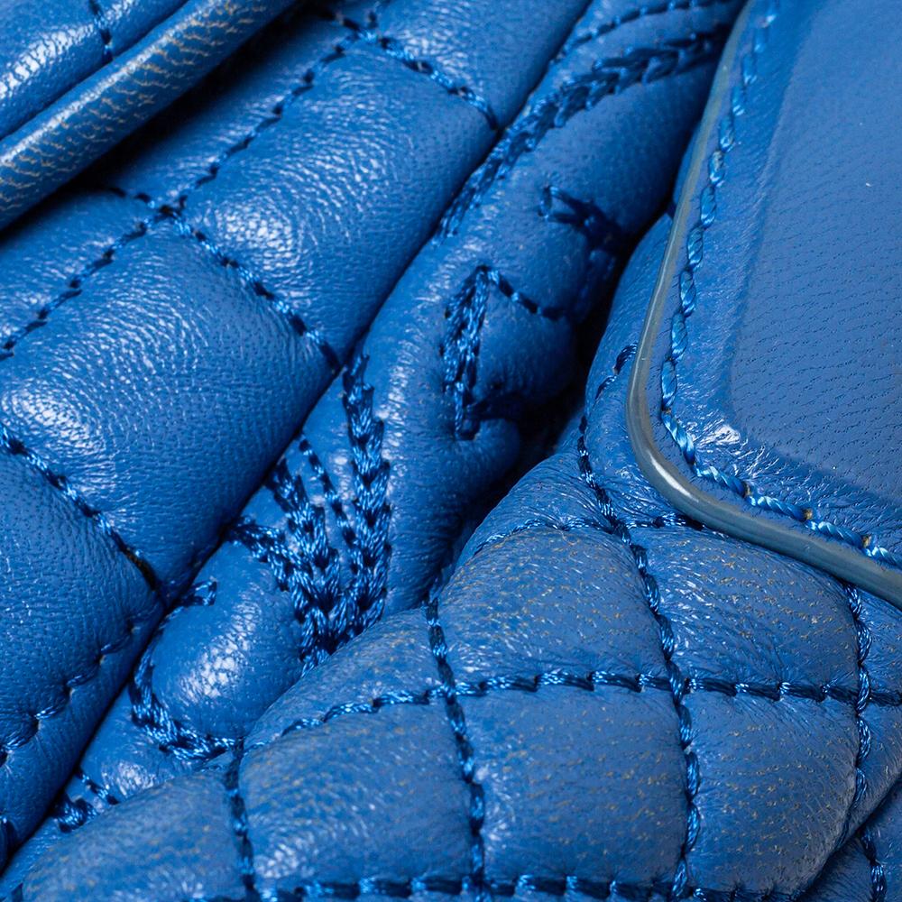 Women's Versace Blue Embossed Leather Talia Vanitas Shoulder Bag