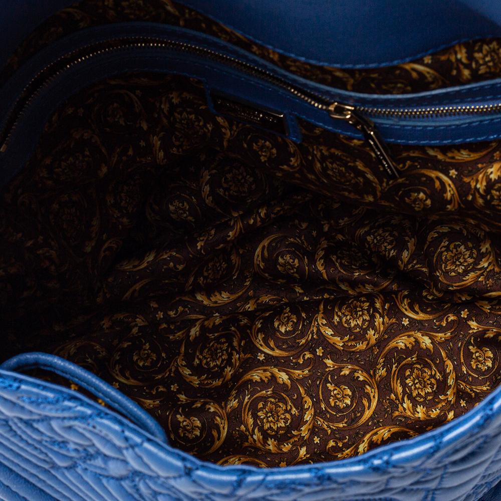 Versace Blue Embossed Leather Talia Vanitas Shoulder Bag 2