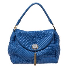 Versace Blue Embossed Leather Talia Vanitas Shoulder Bag