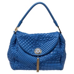 Versace Blue Embossed Leather Talia Vanitas Shoulder Bag