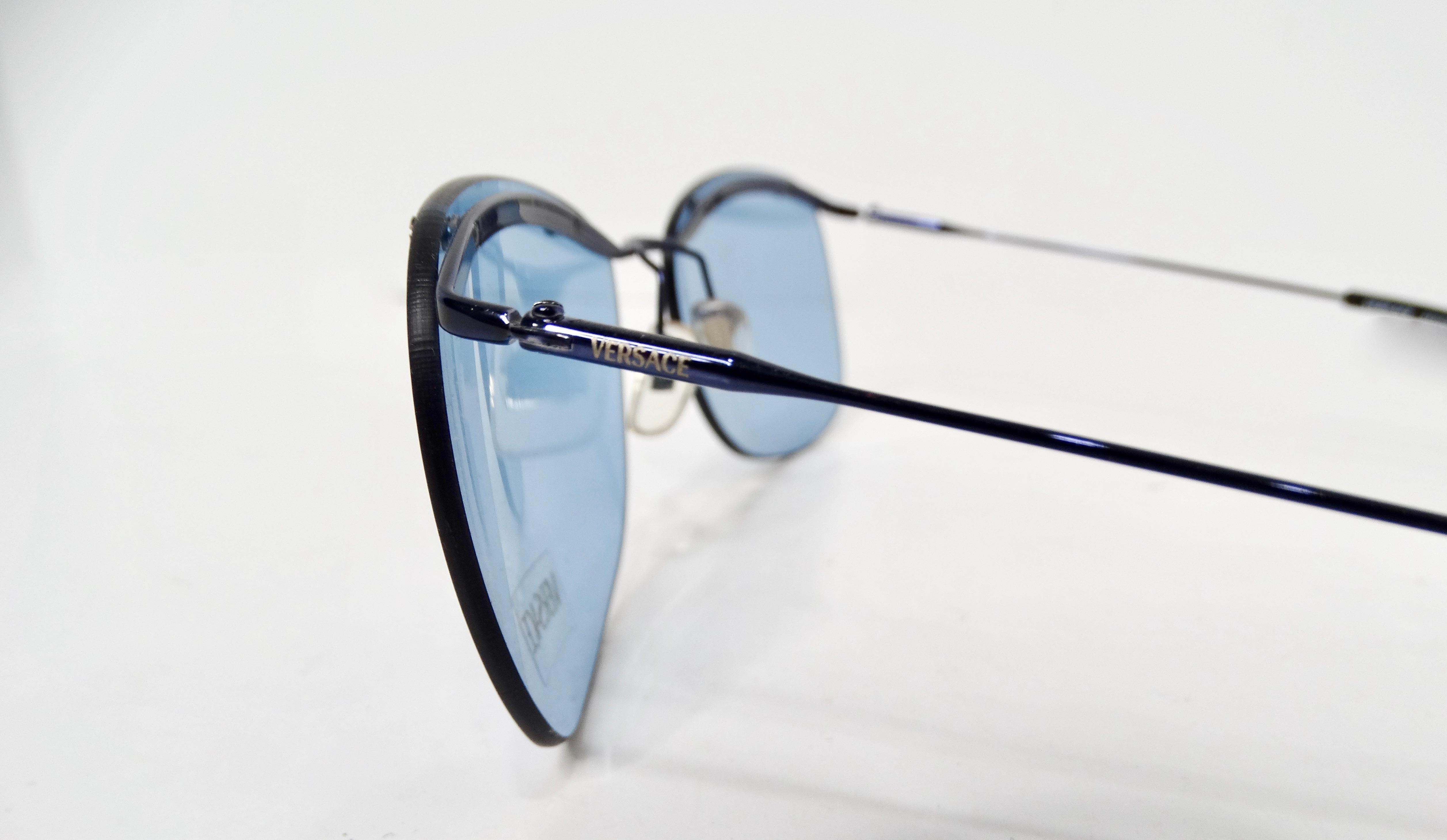Versace Blue Frameless Aviator Sunglasses circa 1990s For Sale 1