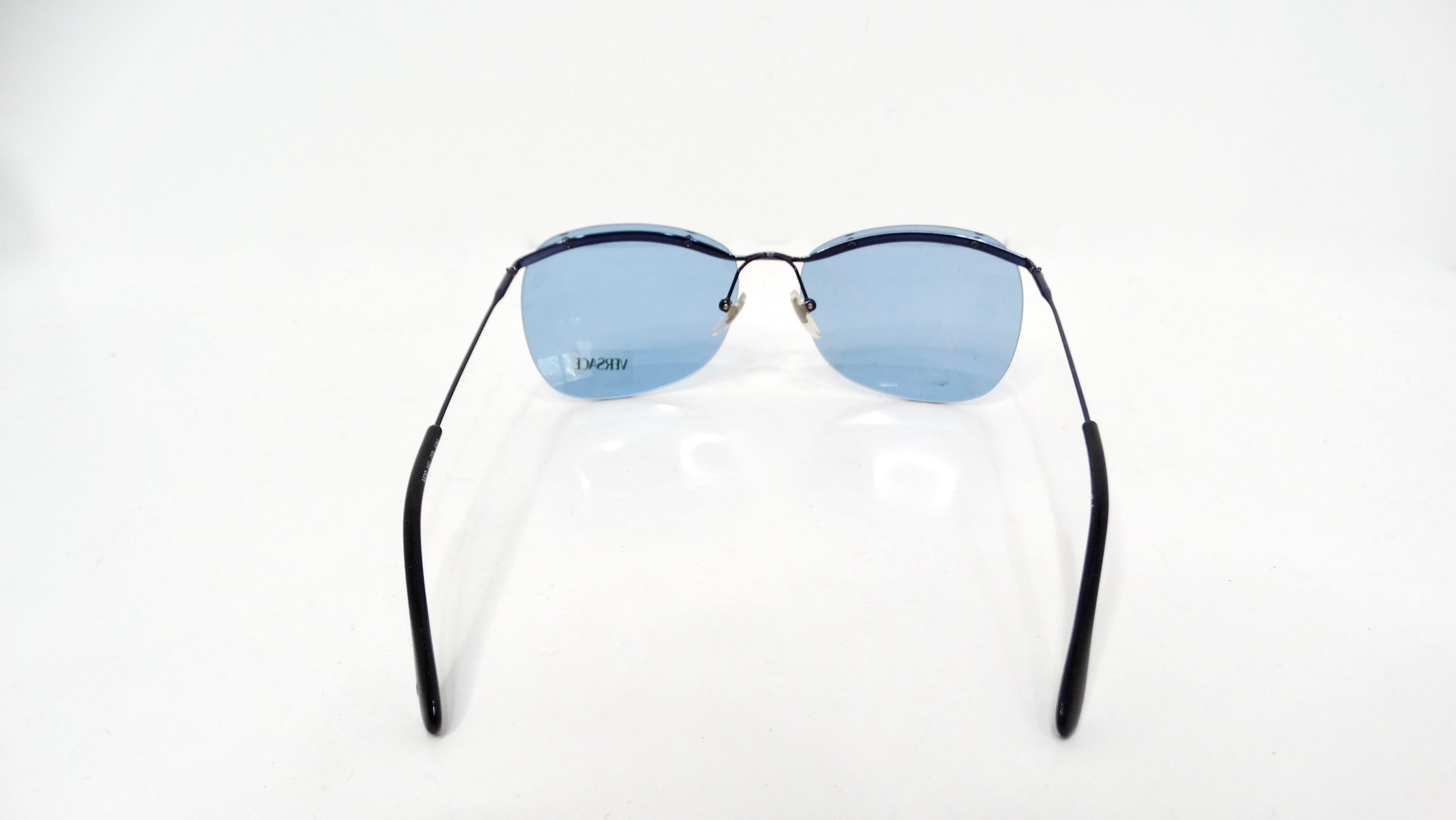 Versace Blue Frameless Aviator Sunglasses circa 1990s For Sale 2