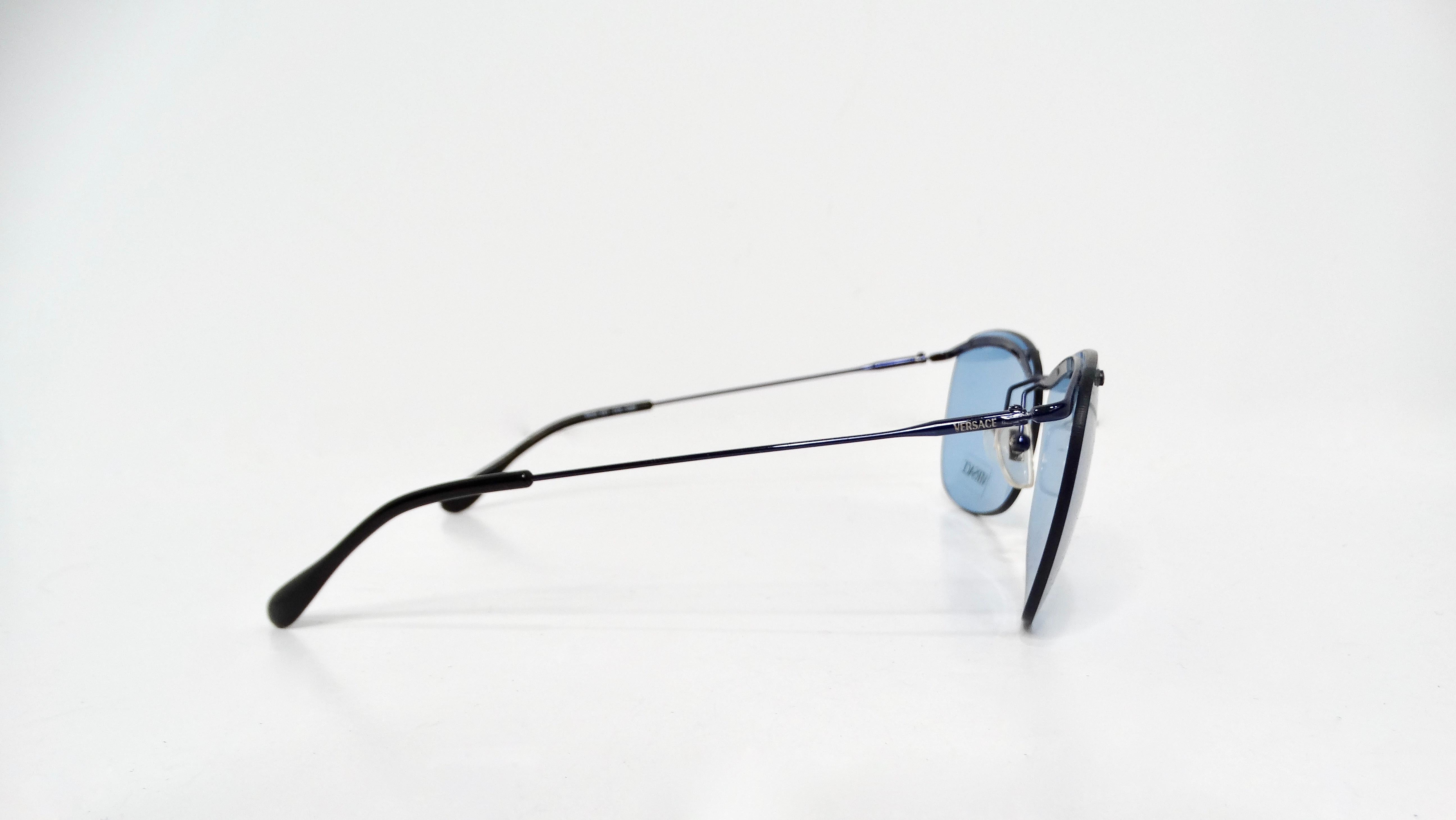 Versace Blue Frameless Aviator Sunglasses circa 1990s For Sale 5