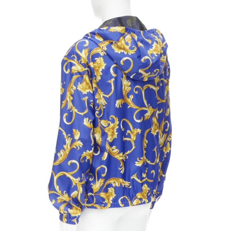 VERSACE blue gold Barocco Istante print nylon windbreaker jacket IT52 XL 2
