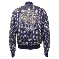 VERSACE BLUE GOLD MEDUSA PRINT QUILTED 100% SILK JACKET for MEN