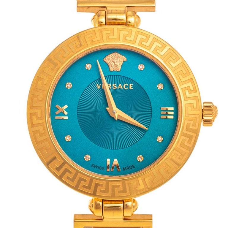 Versace Blue Gold Plated Leather VSignature VLA Women's Wristwatch 35