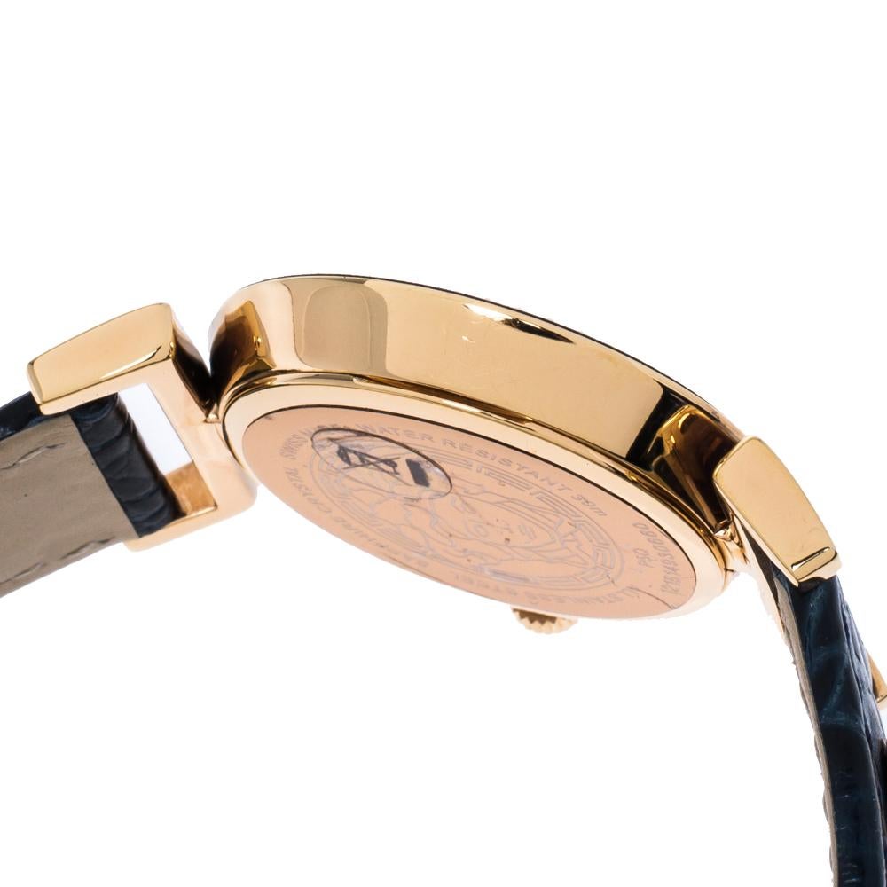 Contemporary Versace Blue Gold Plated Stainless Steel  P5Q Quartz Women's Wristwatch 35 mm