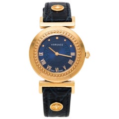 Versace Blue Gold Plated Stainless Steel  P5Q Quartz Women's Wristwatch 35 mm