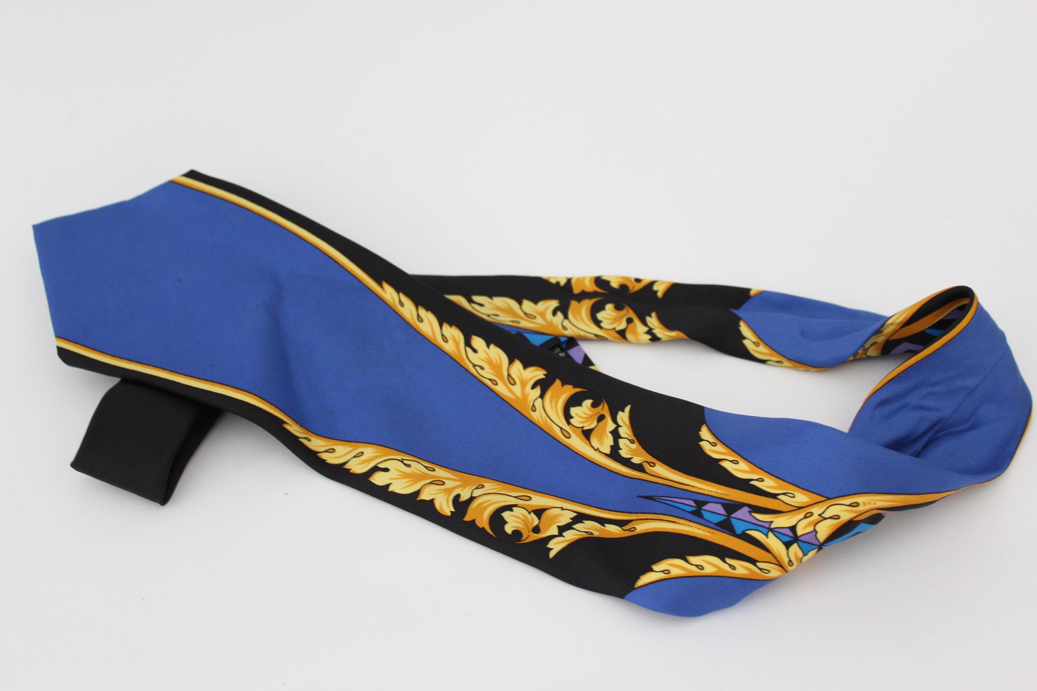 Versace Blue Gold Silk Baroque Tie 1990s 2