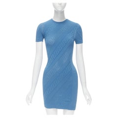 VERSACE blue Greca jacquard knit bodycon mini dress IT38