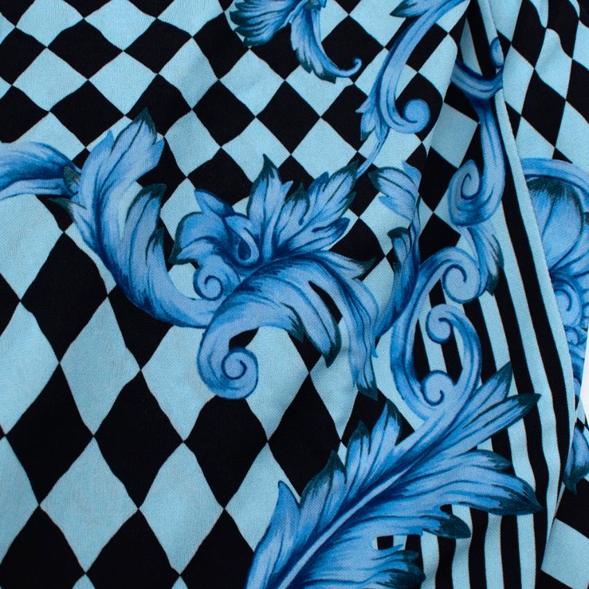 Versace Blue Harlequin Baroque Print Draped Dress - Size US 2 For Sale 1