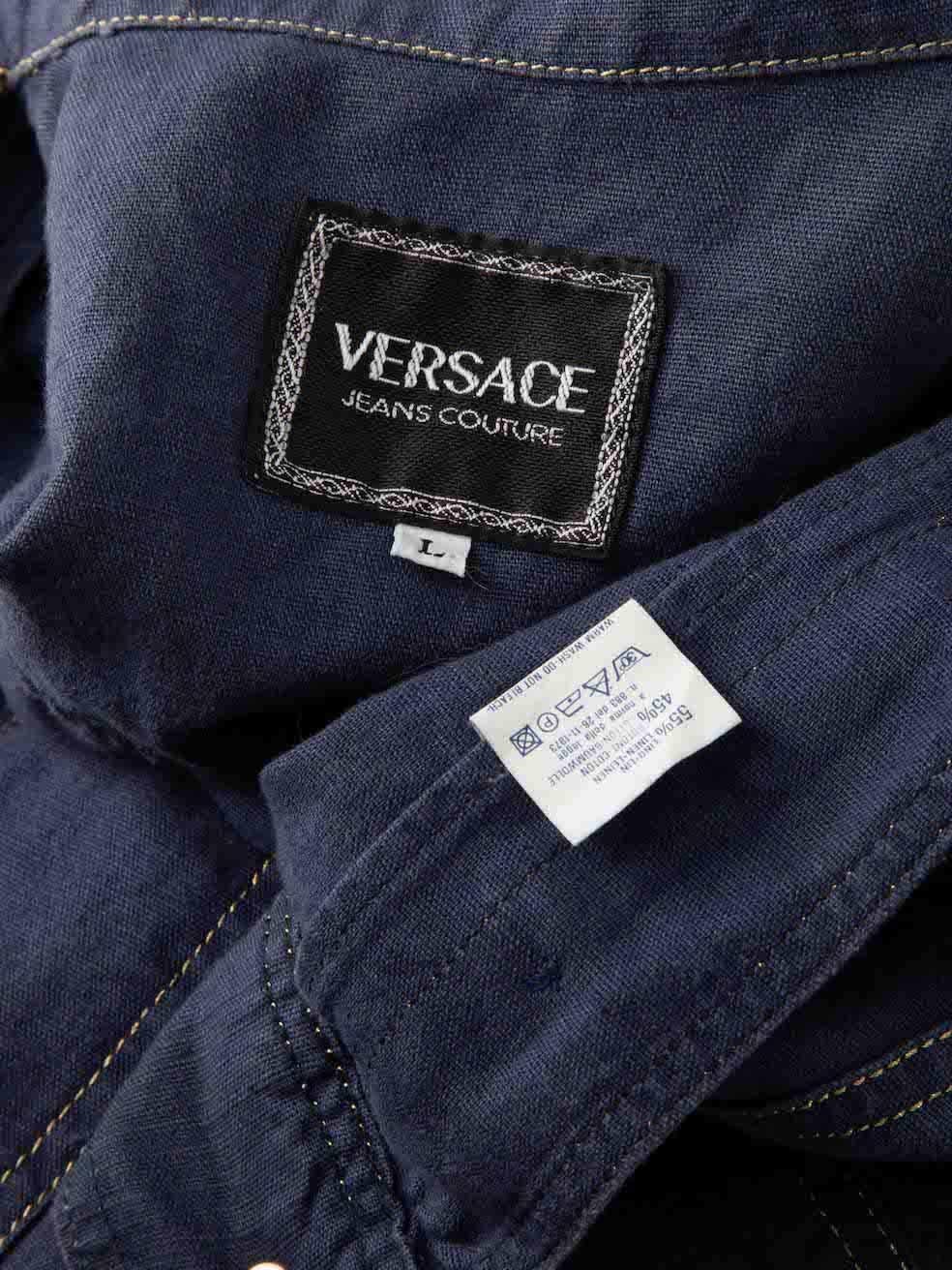 Versace Blaues passendes Set mit Jacke & Rock, Größe L Damen im Angebot