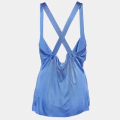 Versace Blue Jersey Crystal Greca Embellished Tank Top M