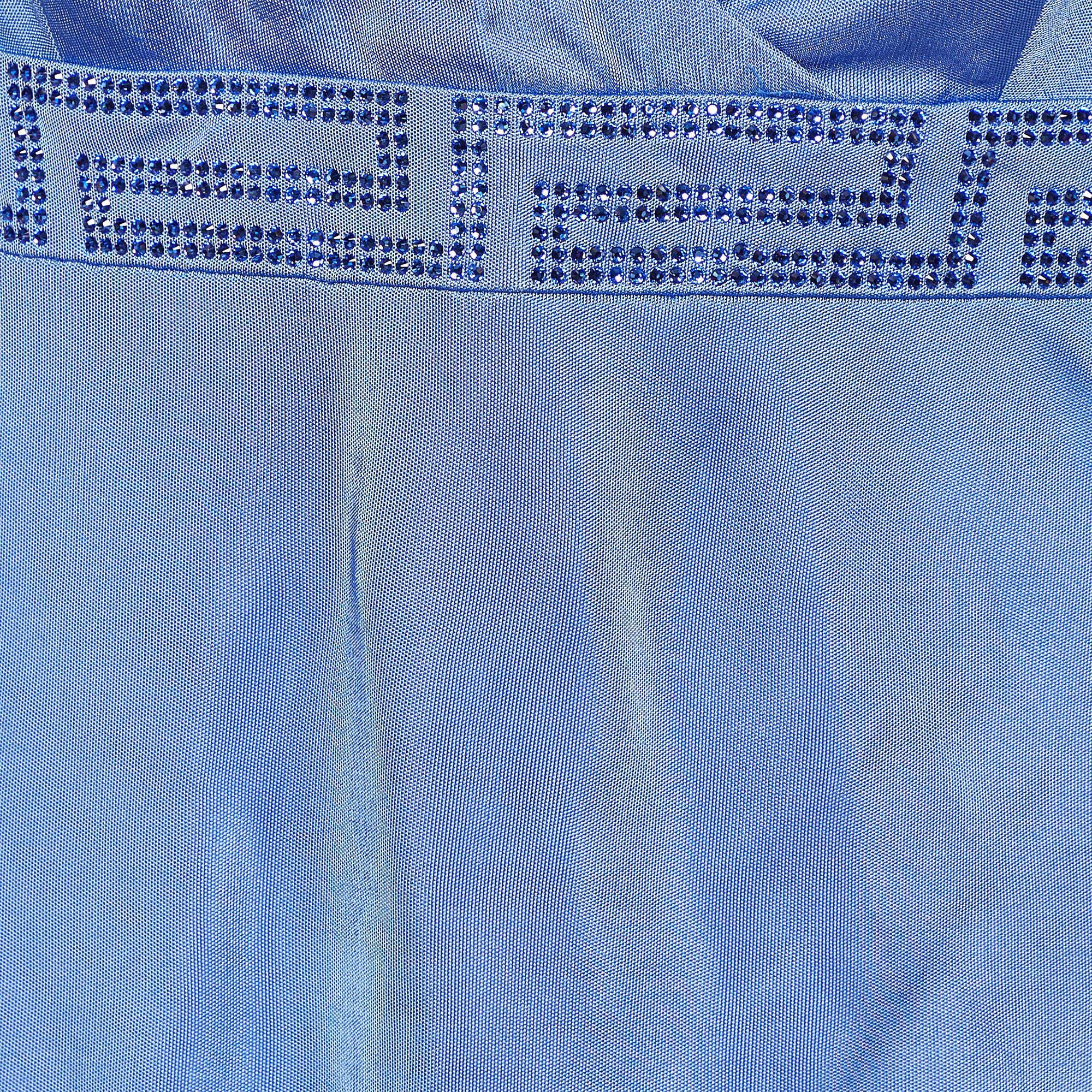 Versace Blue Jersey Crystal Greca Embellished Tank Top M In New Condition For Sale In Dubai, Al Qouz 2