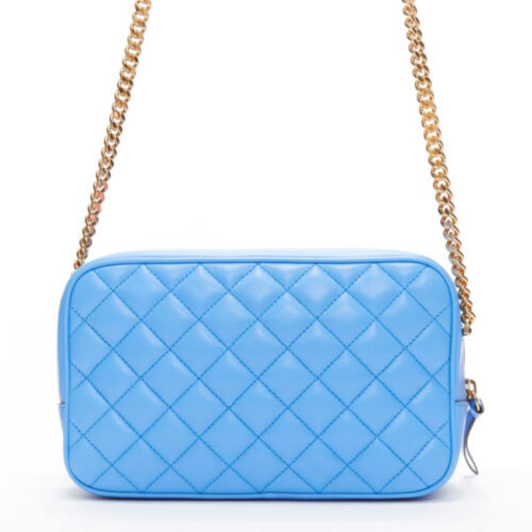 VERSACE blue lambskin leather quilted gold Medusa chain crossbody bag Medium In New Condition In Hong Kong, NT