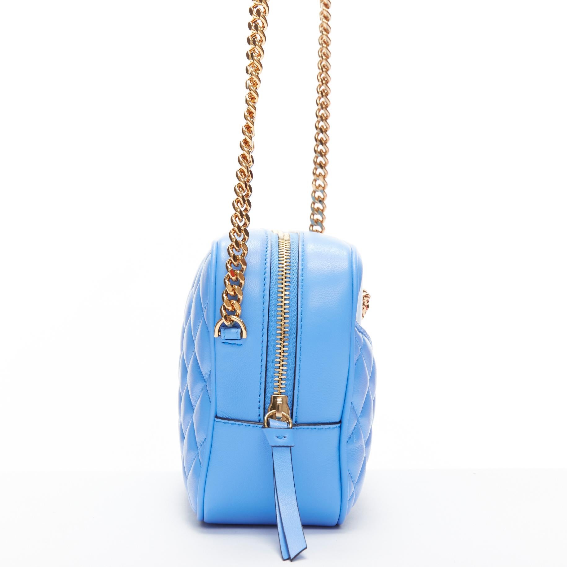 VERSACE blue lambskin leather quilted gold Medusa chain crossbody bag Medium In New Condition In Hong Kong, NT