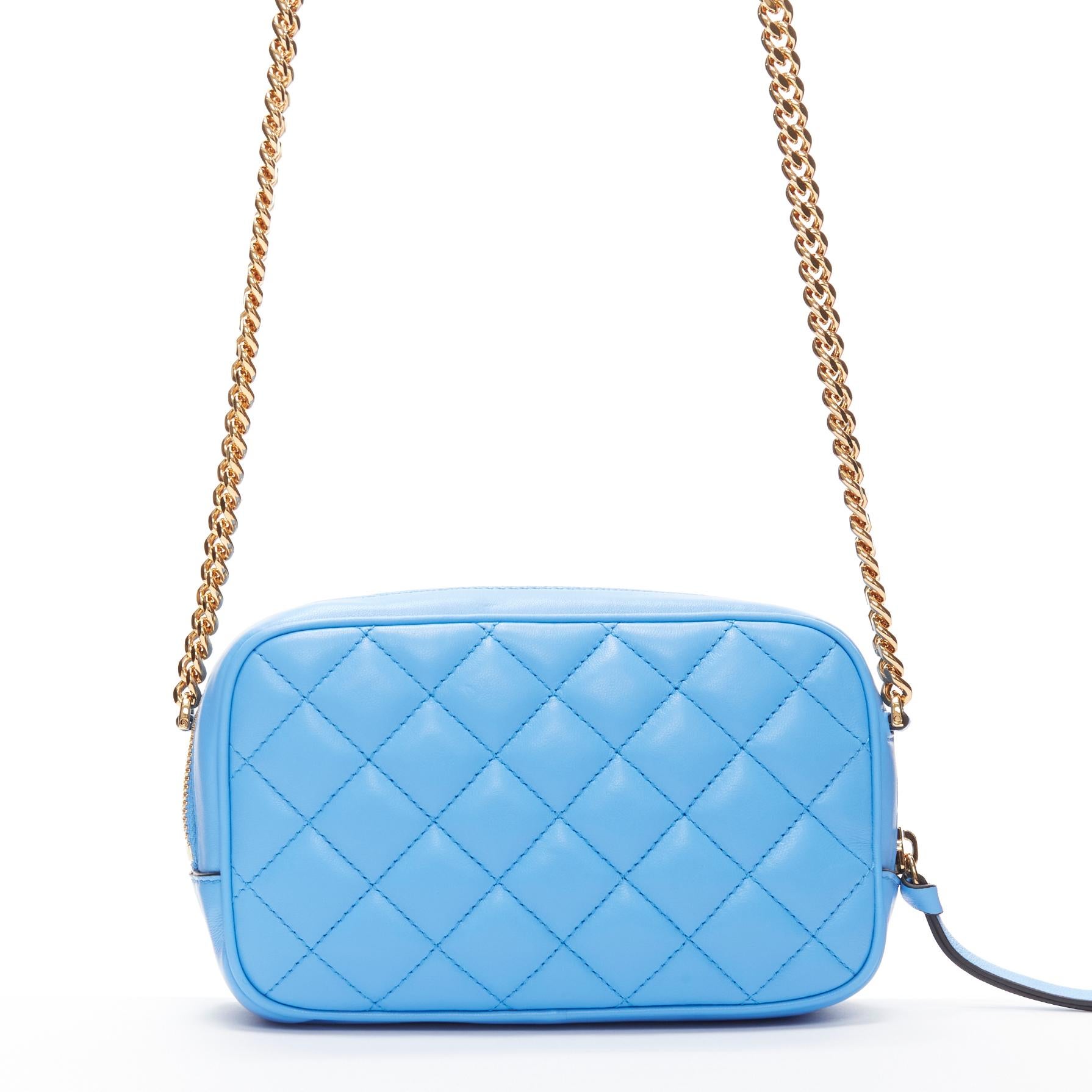 VERSACE blue lambskin leather quilted gold Medusa chain crossbody bag Small For Sale 1