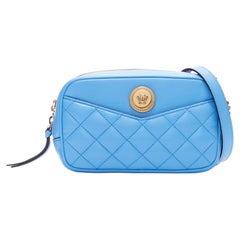 VERSACE blue lambskin leather quilted gold Medusa chain crossbody bag Small
