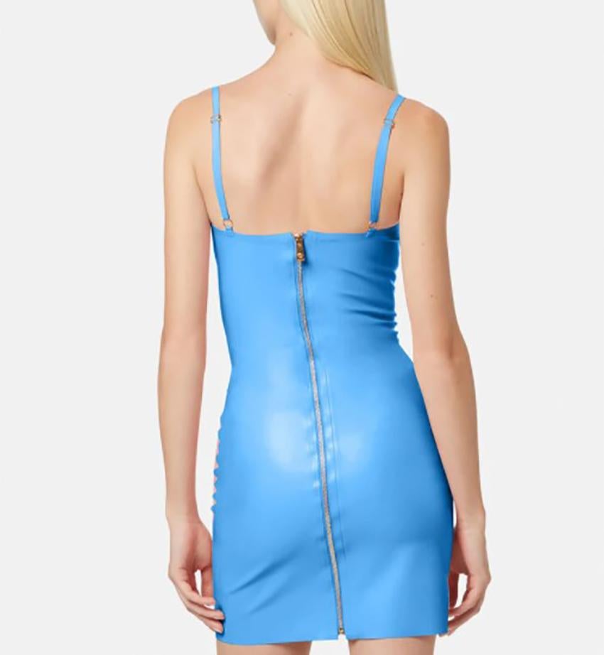 versace blue latex dress