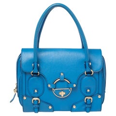 Versace Blue Leather Buckle Embellished Satchel