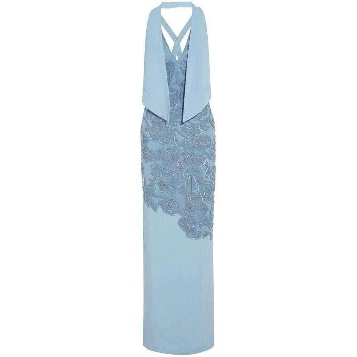 Versace Blue Leather Cutout Lace Embellished Gown IT40 For Sale 1