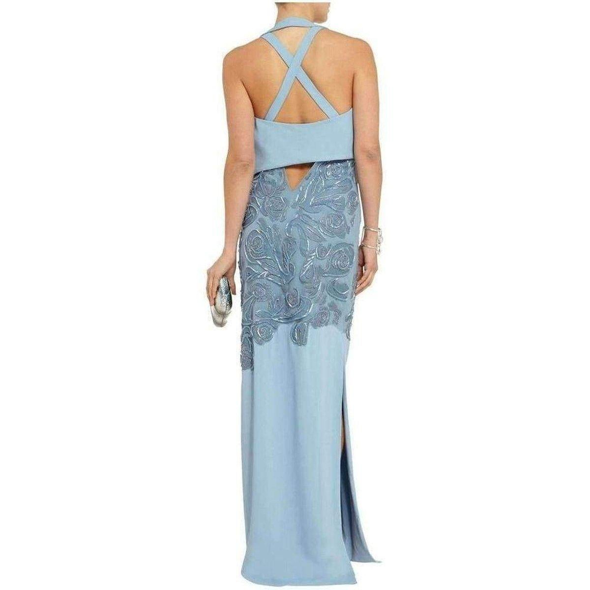 Versace Blue Leather Cutout Lace Embellished Gown IT40 For Sale 2