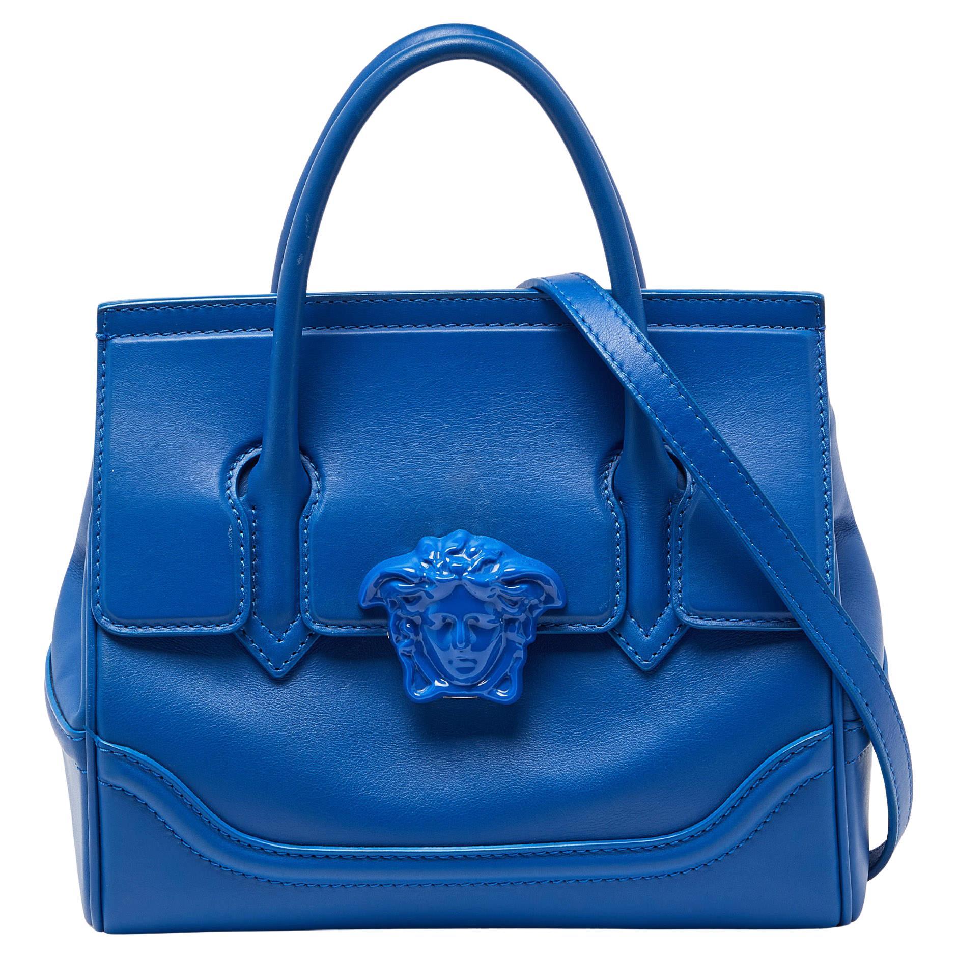 Versace Blue Leather Empire Palazzo Tote