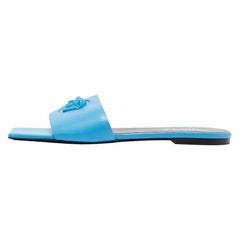 Versace Blue Leather Flat Slides Size 38