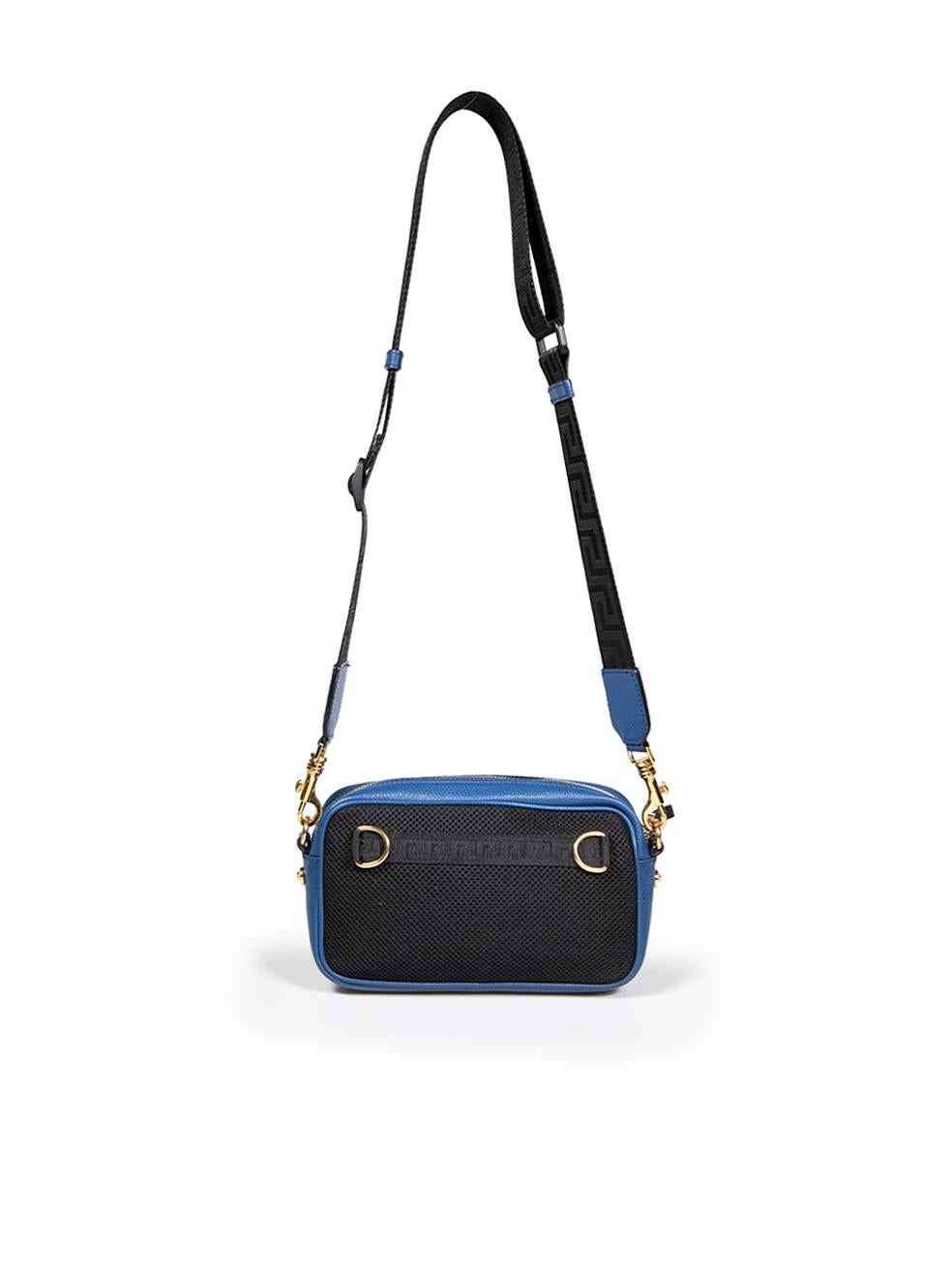 Versace Blue Leather Grained Crossbody Bag In Good Condition For Sale In London, GB