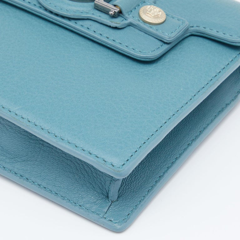 Versace Blue Leather Medusa Buckle Flap Crossbody Bag For Sale at 1stDibs